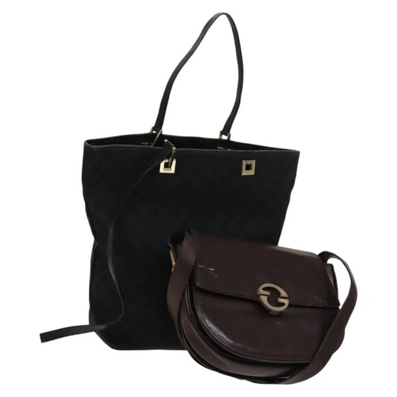 GUCCI GG Canvas Bag Leather 2Set Black Brown Auth 138508 - Picture 1 of 13